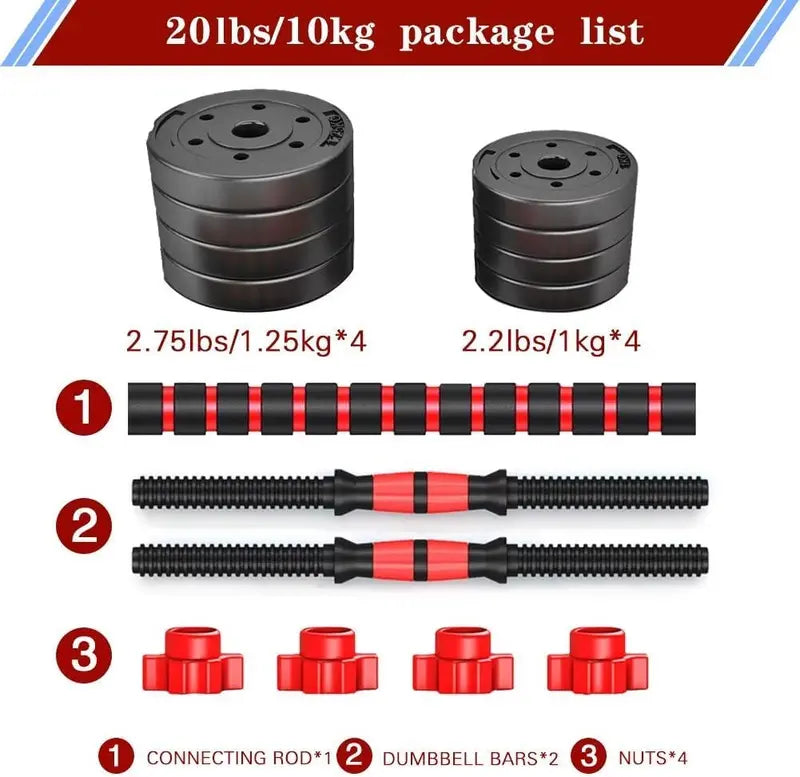 22/44bls Adjustable Dumbbell Set for Home Gym Fitness Weight Plates, 3-in-1 Ergonomic Modes, Heavy Duty Cast for Strength Training Barbell Weight Set Exercise Equipment
