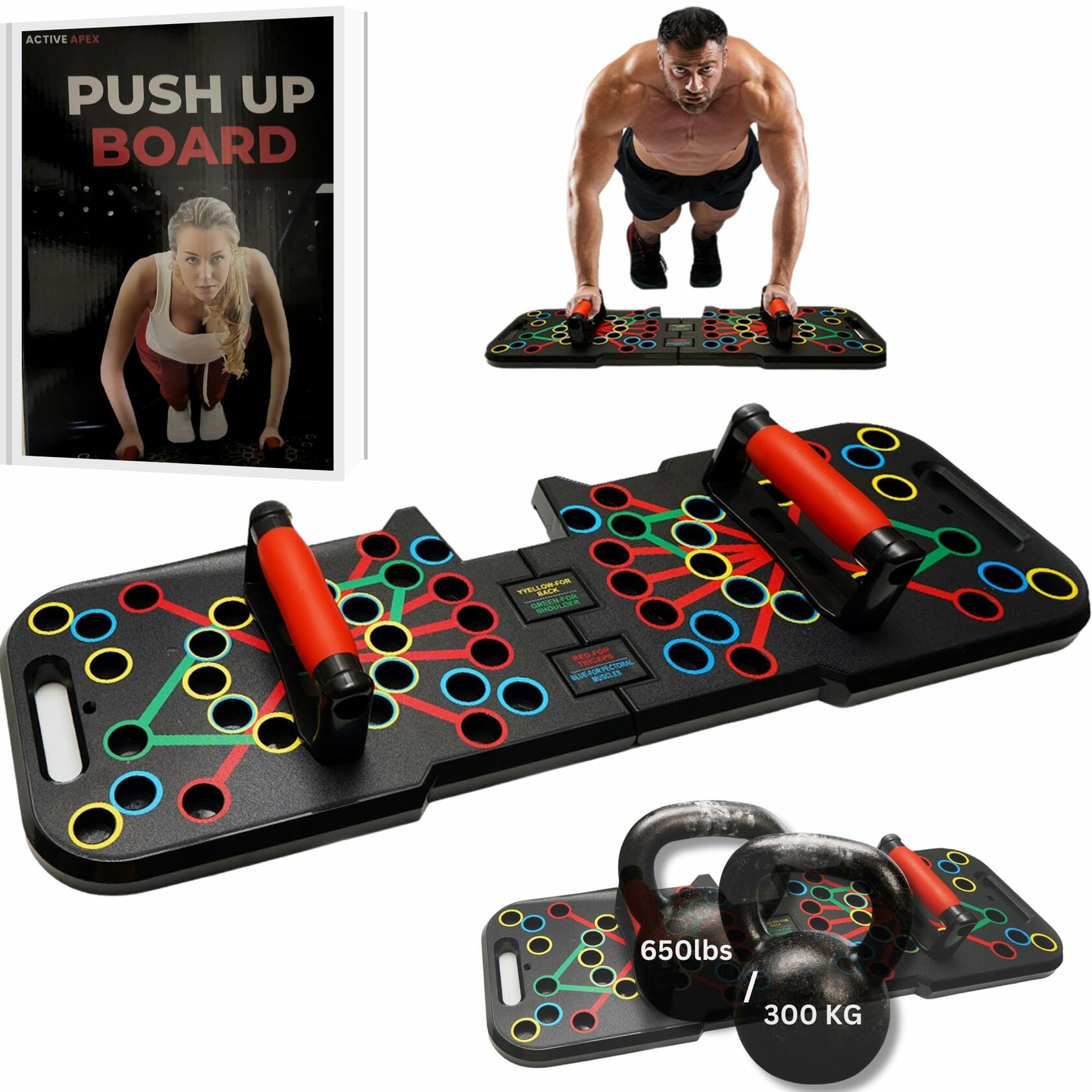 Active Apex Foldable Push-Up Board-Color-Coded Muscle Training System (650 Ib Capacity)